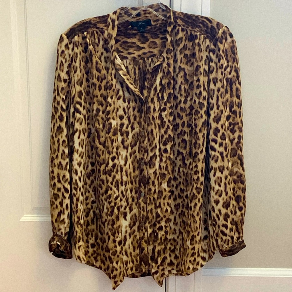 J.Crew leopard print front tie blouse.  Size Medium